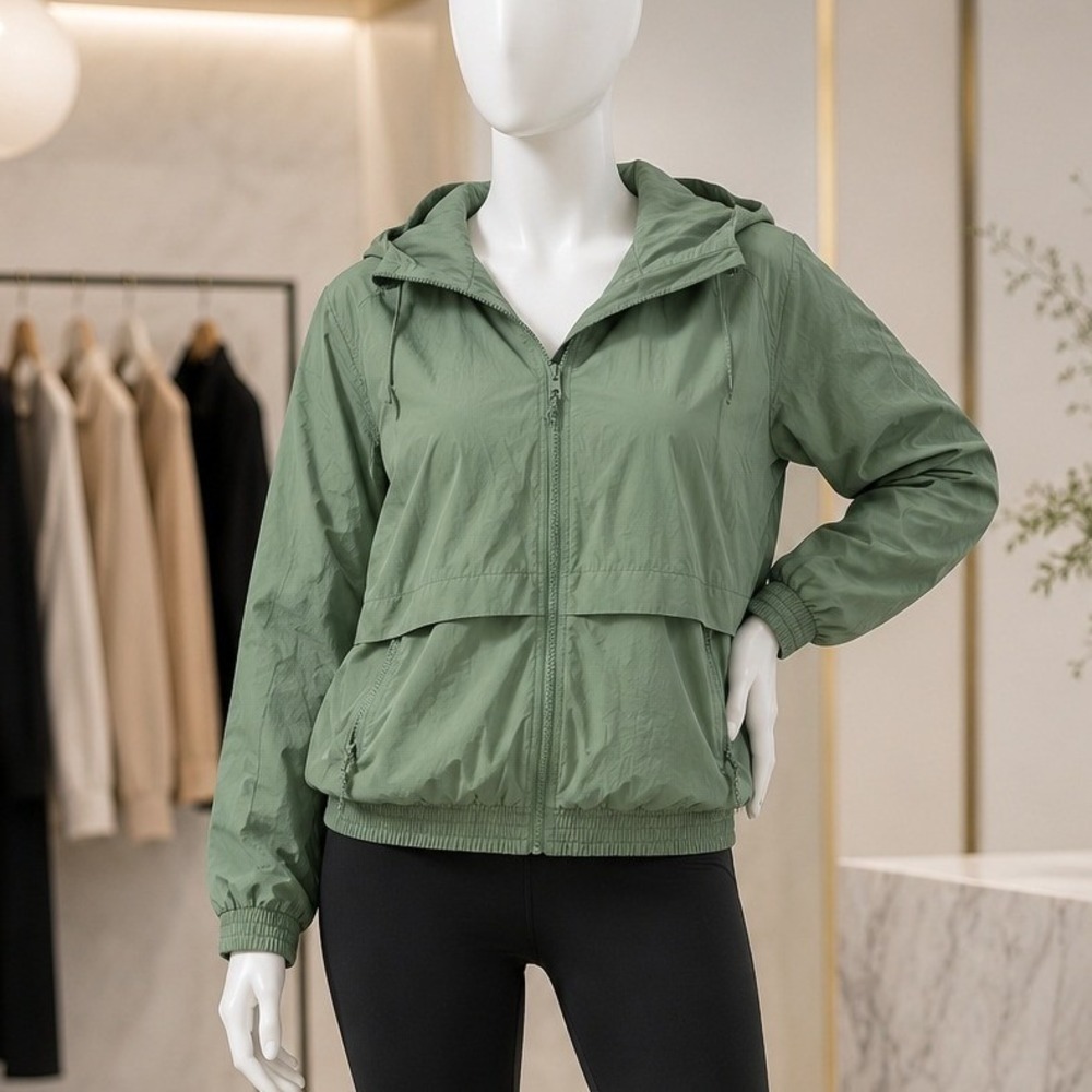 Old Navy Women Windbreaker Water Resistant Hooded Mesh Lined Green Small